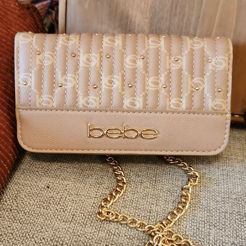 Bebe Tan and Gold Clutch with Chain Strap - Picture 2 of 8